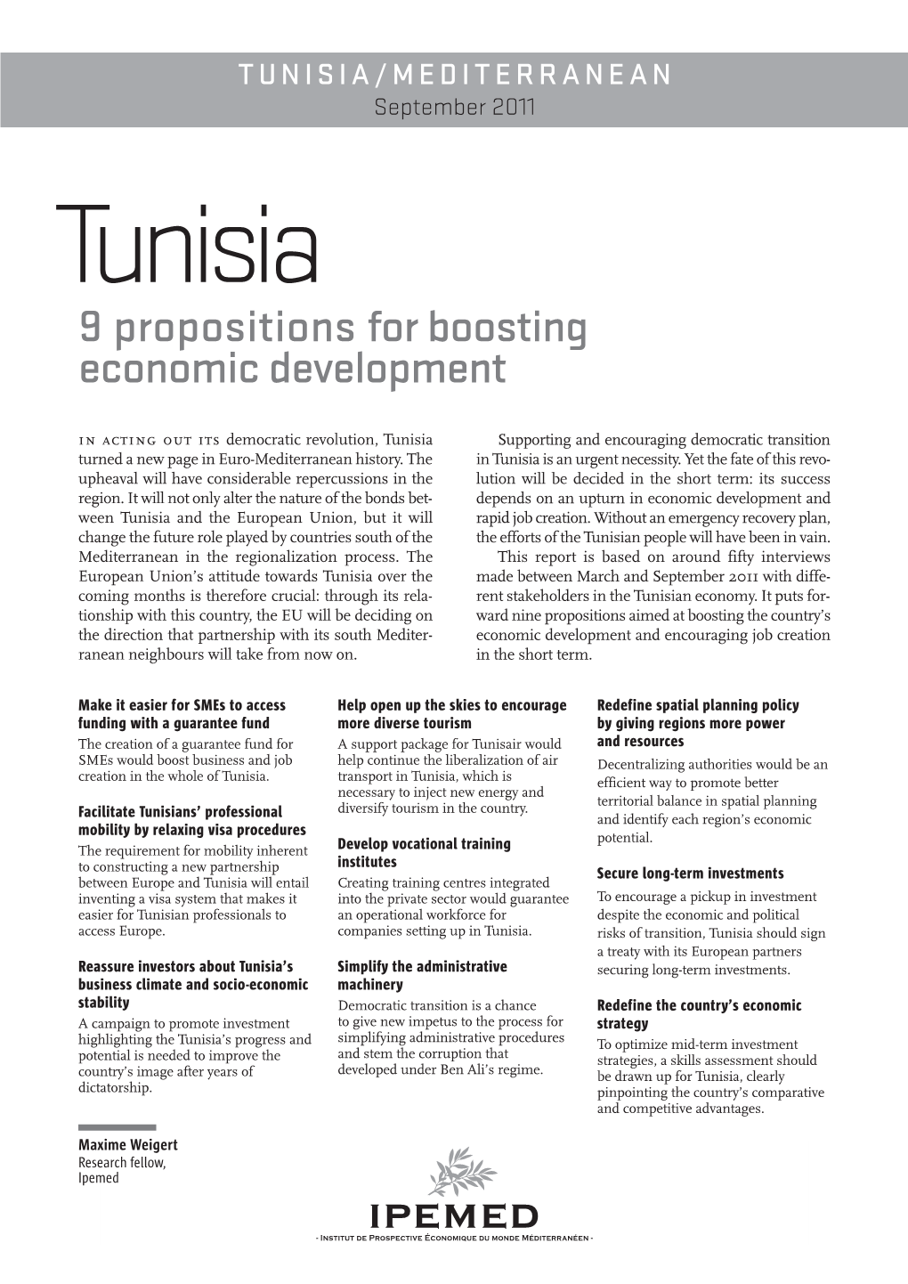 IPEMED &gt; Tunisia : 9 Propositions for Boosting Economic Development