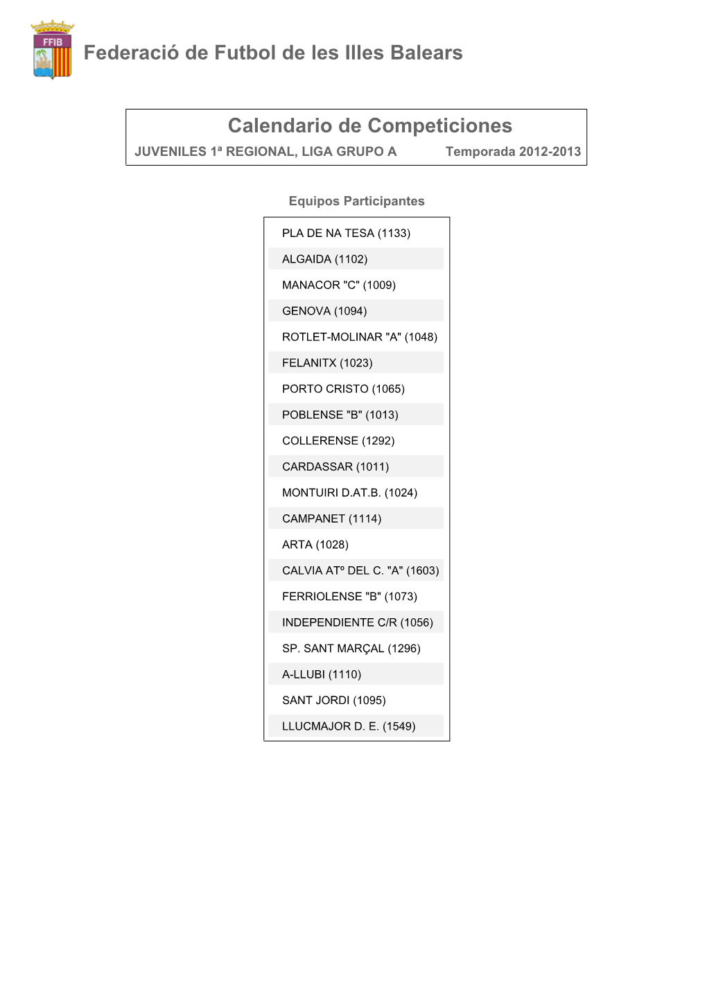 Calendario De Competición