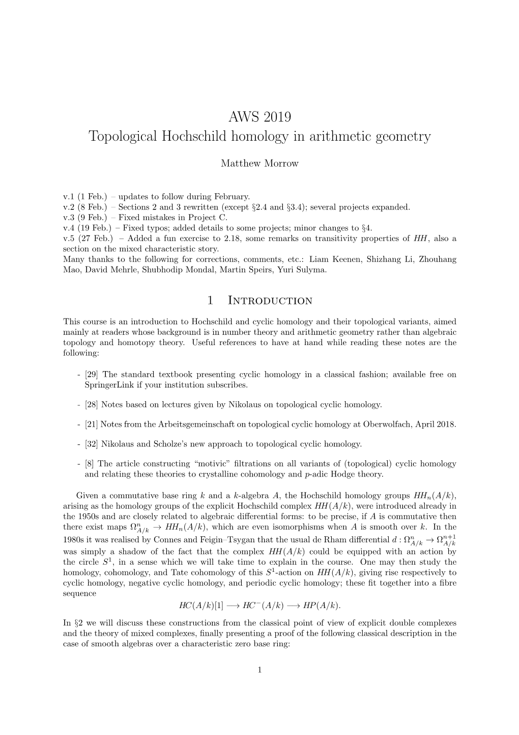 AWS 2019 Topological Hochschild Homology in Arithmetic Geometry
