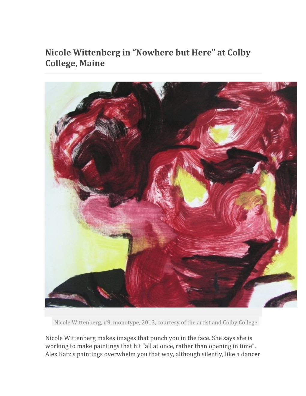 Nicole Wittenberg in “Nowhere but Here” at Colby College, Maine