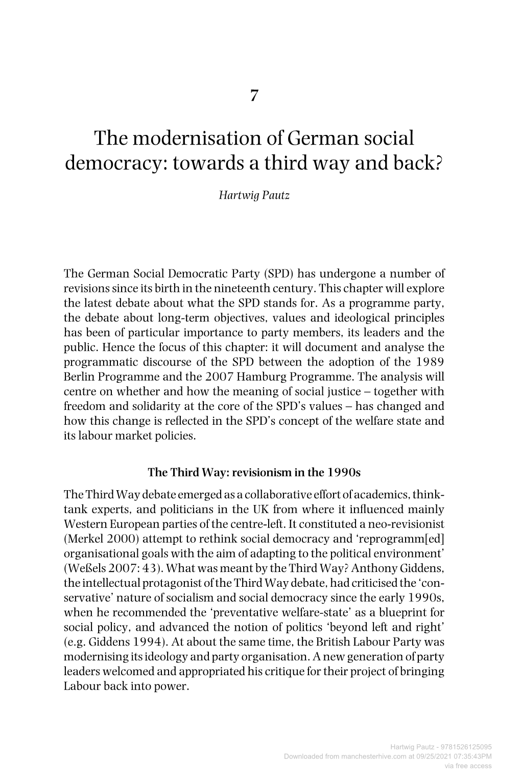 The Modernisation of German Social Democracy: Towards a Third Way and Back?