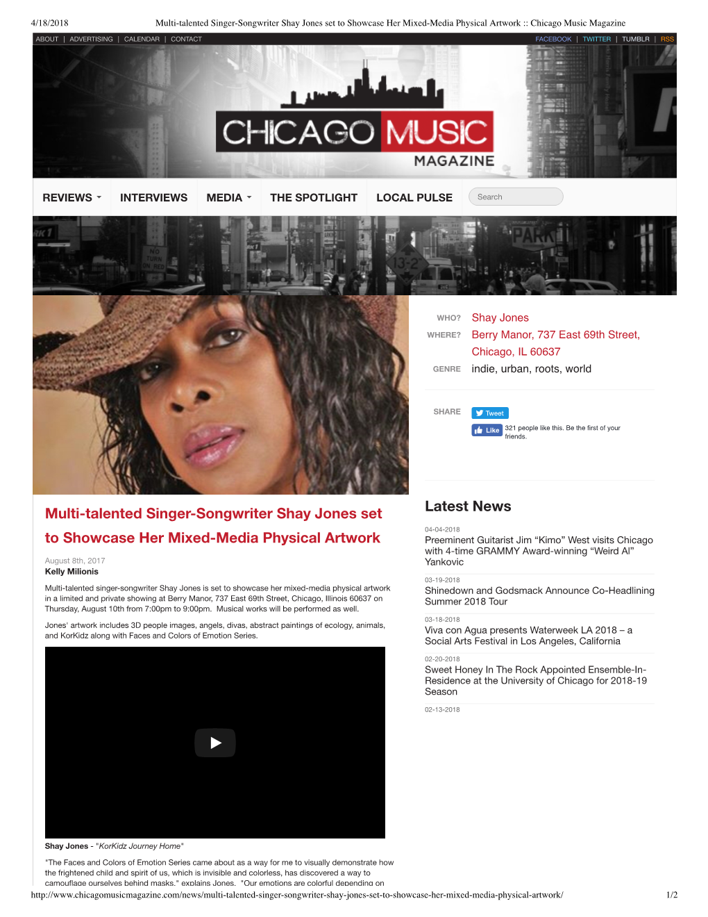 Shay Featured in Chicago Music Magazine