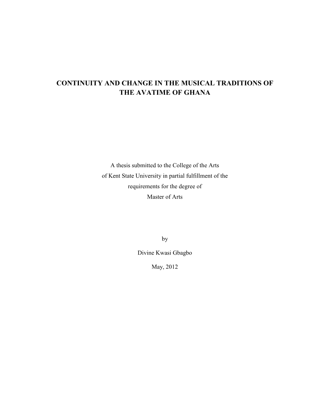 Continuity and Change in the Musical Traditions of the Avatime of Ghana