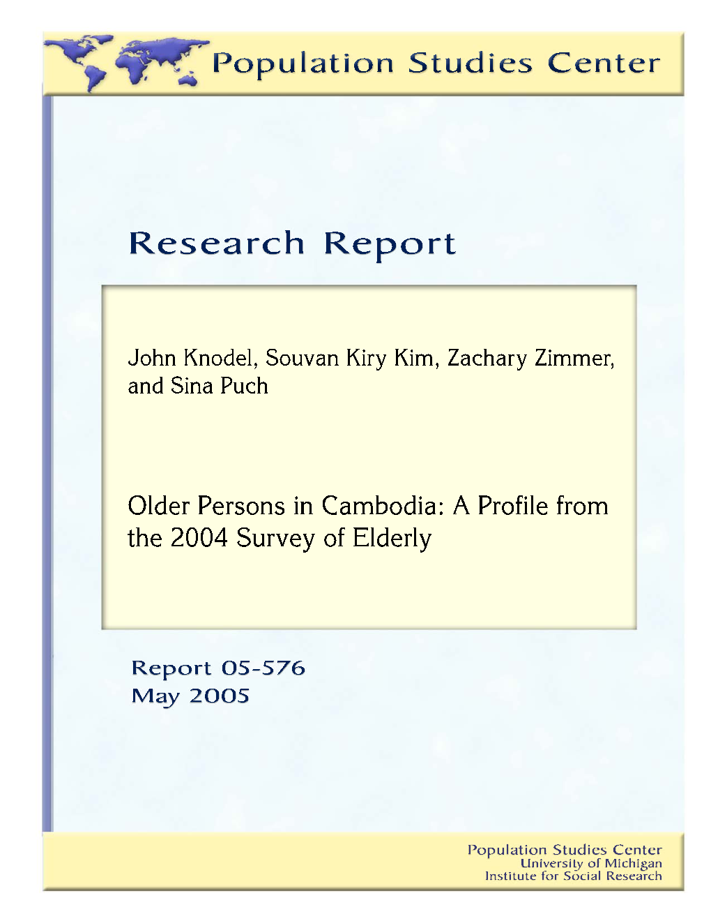 Older Persons in Cambodia: a Profile from the 2004 Survey of Elderly