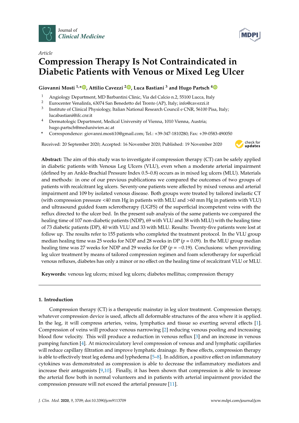 Compression Therapy Is Not Contraindicated in Diabetic Patients with Venous Or Mixed Leg Ulcer