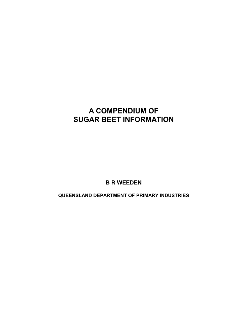 A Compendium of Sugar Beet Information