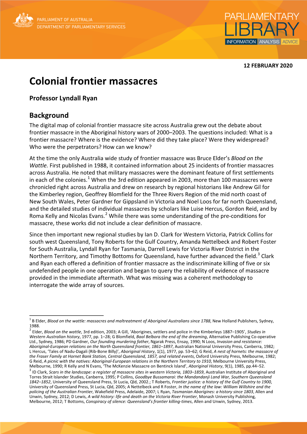 Colonial Frontier Massacres