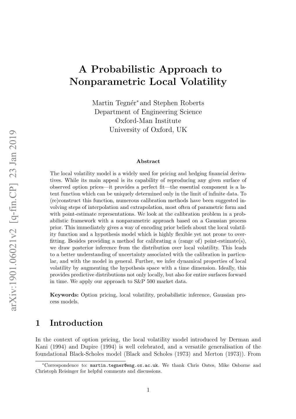 A Probabilistic Approach to Nonparametric Local Volatility Arxiv