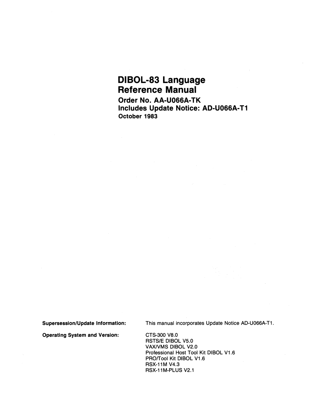 DIBOL-83 Language Reference Manual Order No