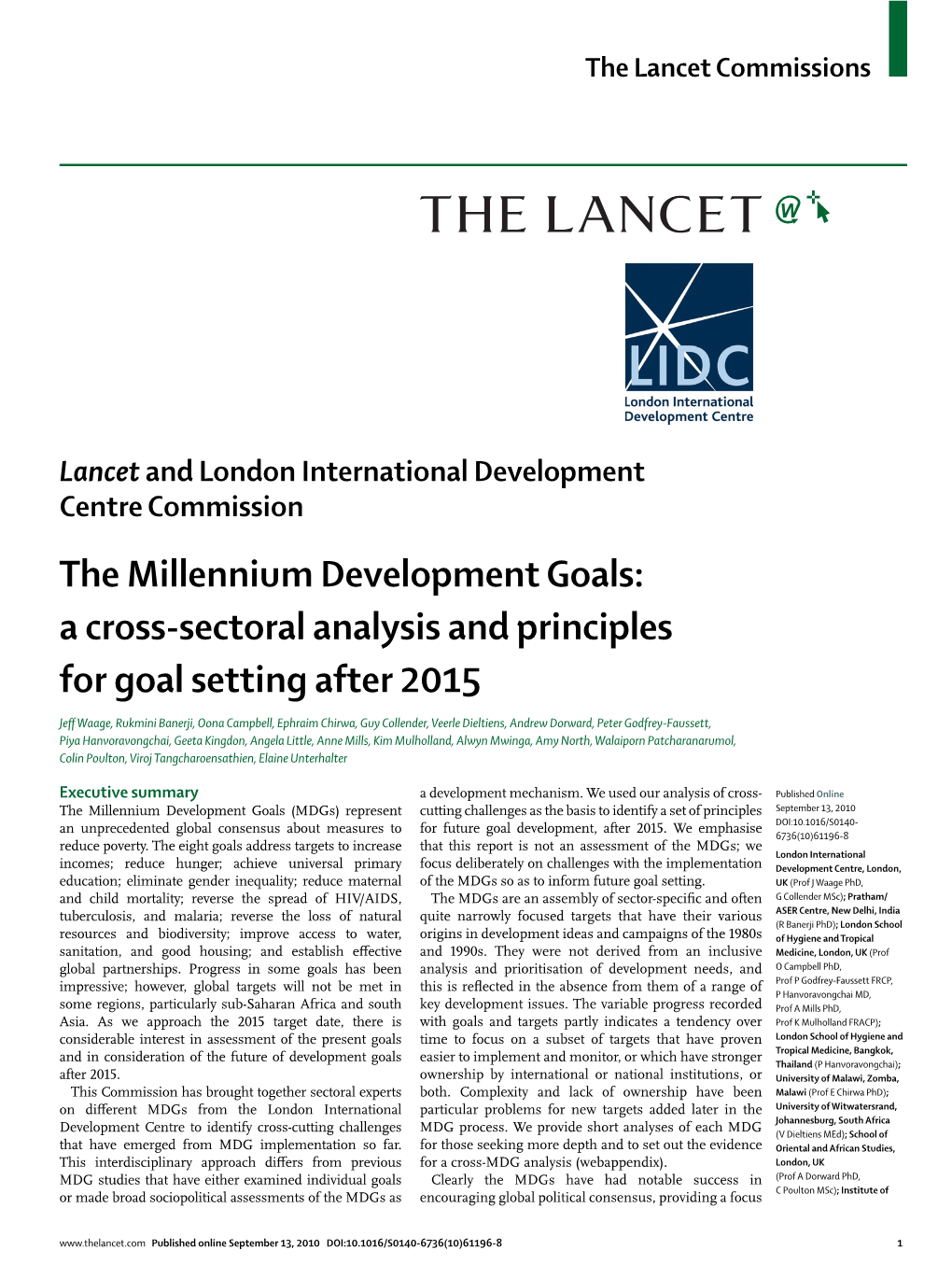 A Cross-Sectoral Analysis and Principles for Goal Setting After 2015