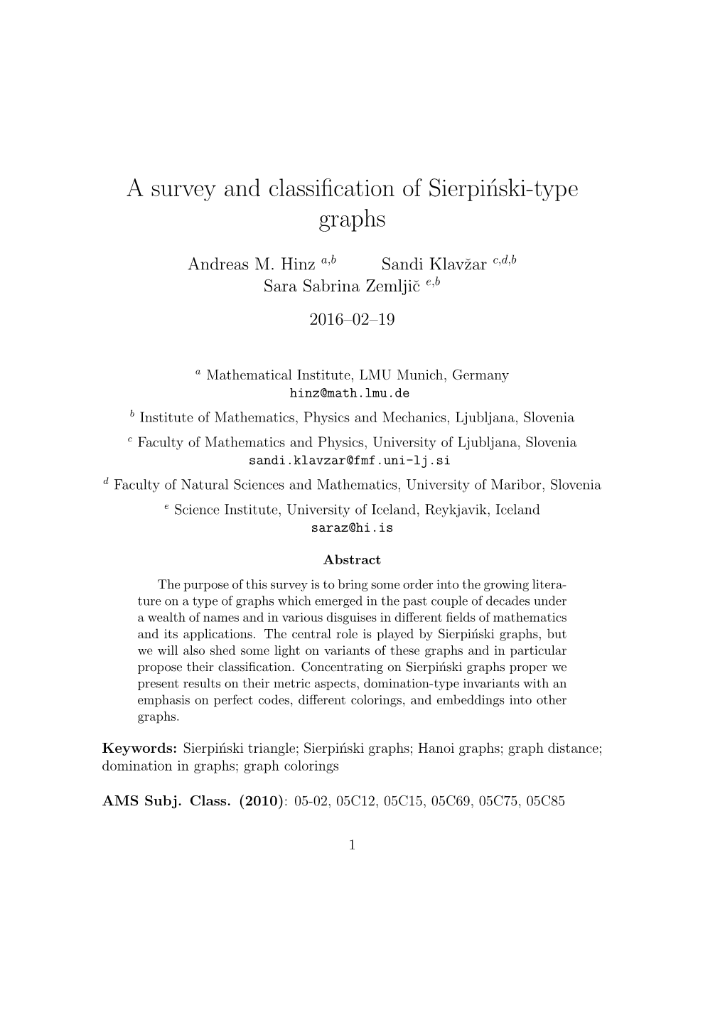 A Survey and Classification of Sierpinski-Type Graphs