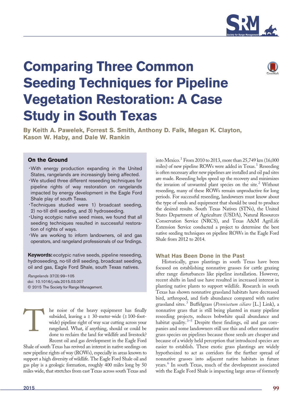 Comparing Three Common Seeding Techniques for Pipeline Vegetation Restoration: a Case Study in South Texas by Keith A