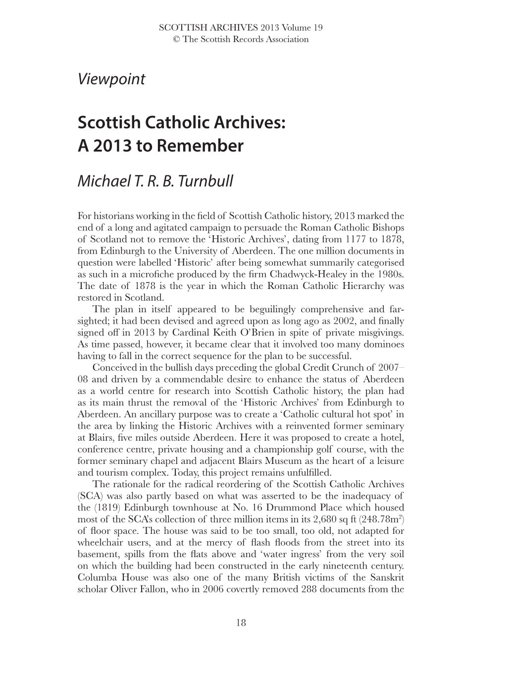 Scottish Catholic Archives: a 2013 to Remember