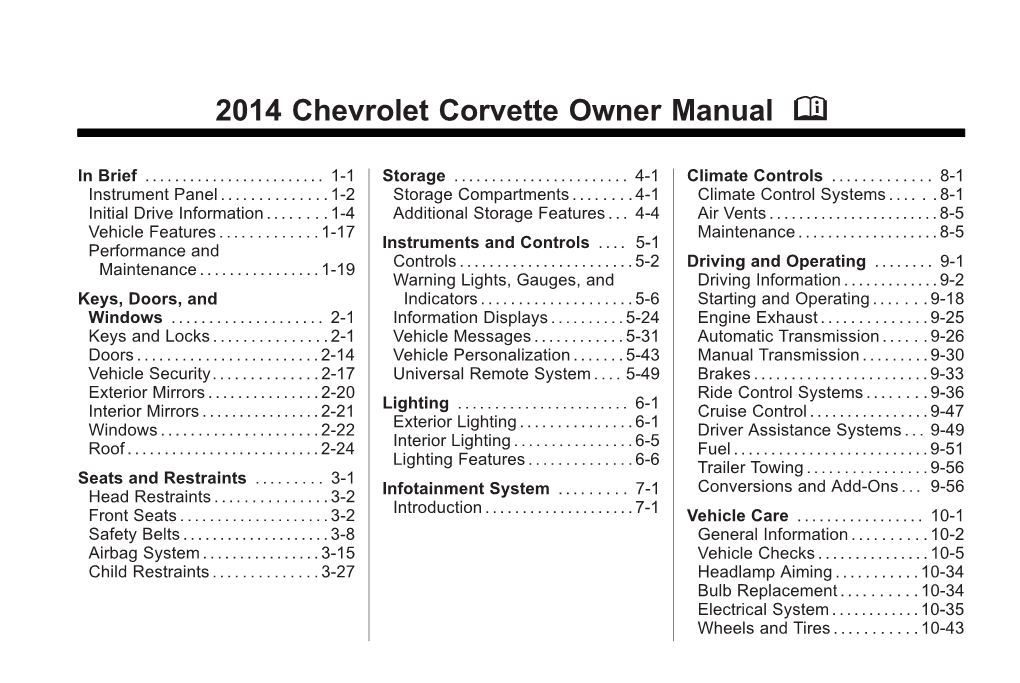 2014 Chevrolet Corvette Owner Manual M