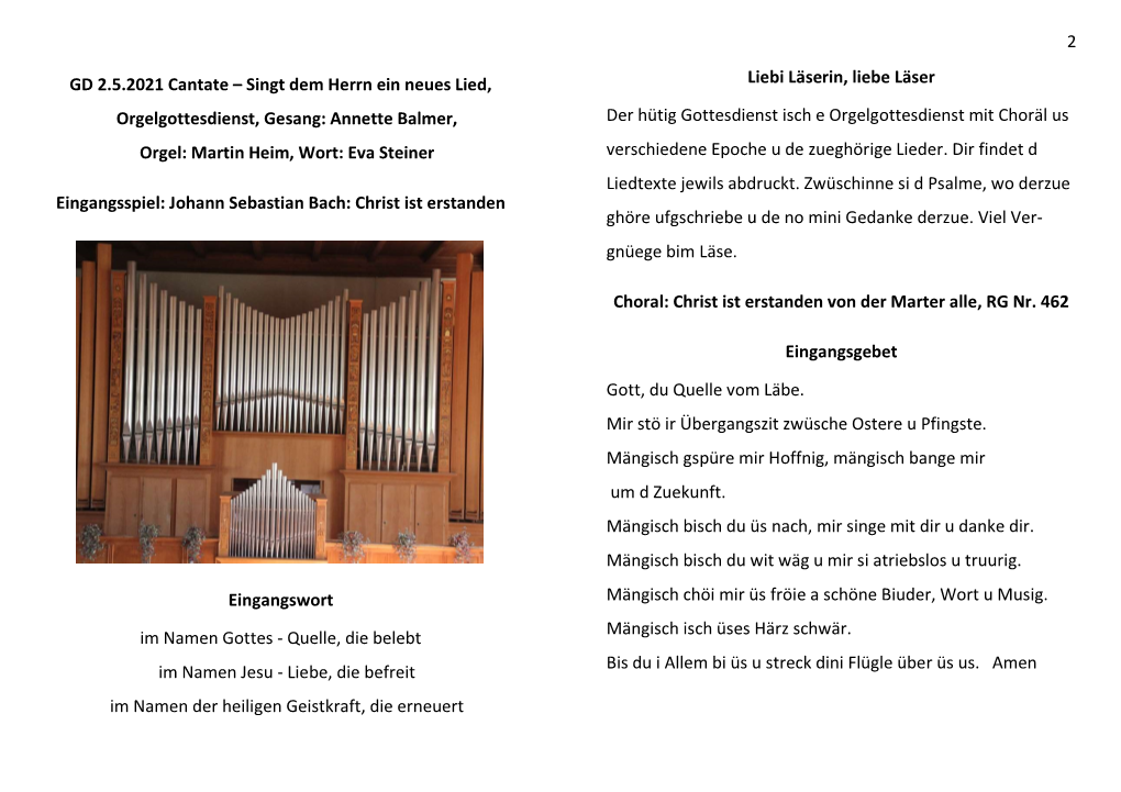 Singt Dem Herrn Ein Neues Lied, Orgelgottesdienst, Gesang