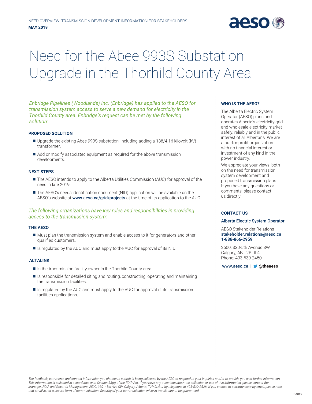 Need Overview for the Abee 993S Substation Upgrade