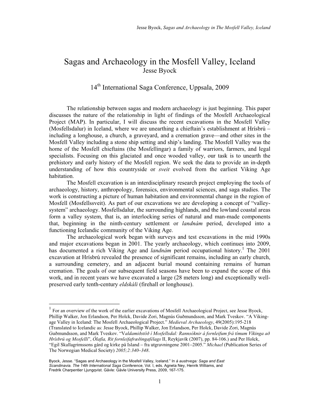Sagas and Archaeology in the Mosfell Valley, Iceland