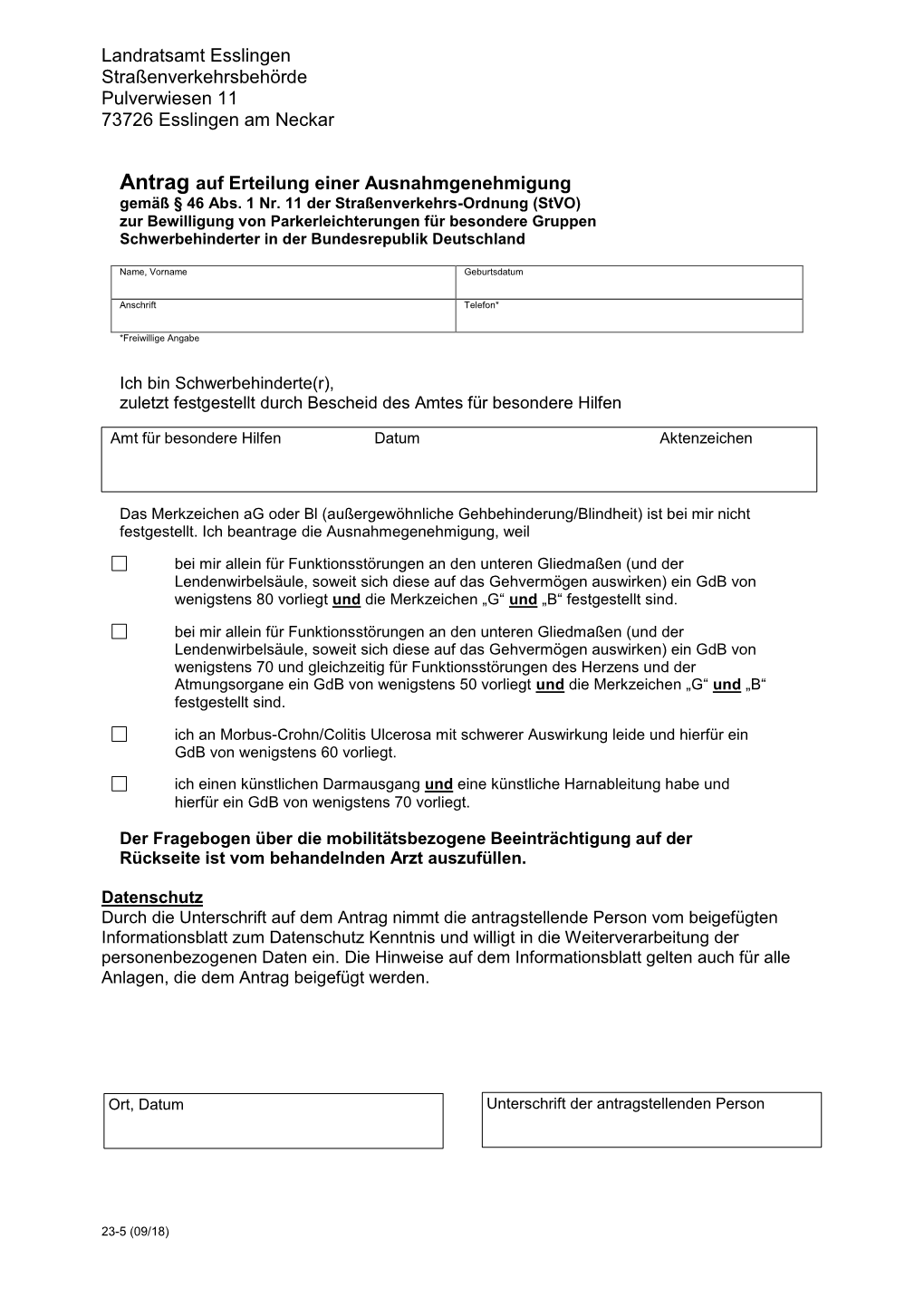 Landratsamt Esslingen Straßenverkehrsbehörde Pulverwiesen 11 73726 Esslingen Am Neckar