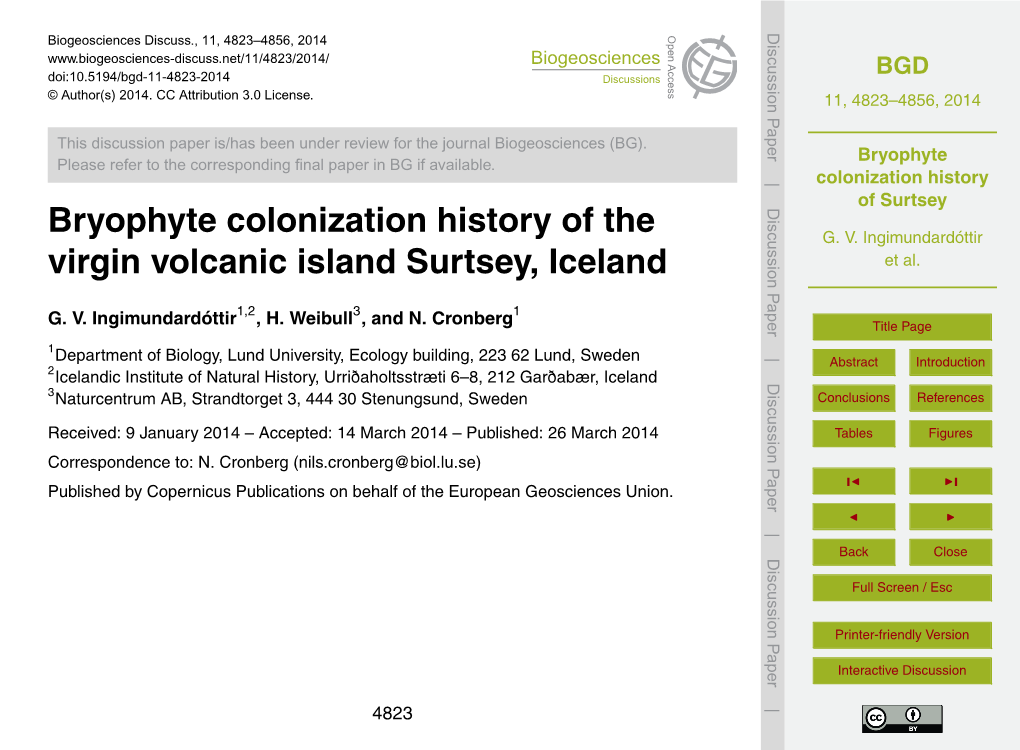 Bryophyte Colonization History of Surtsey Table 1
