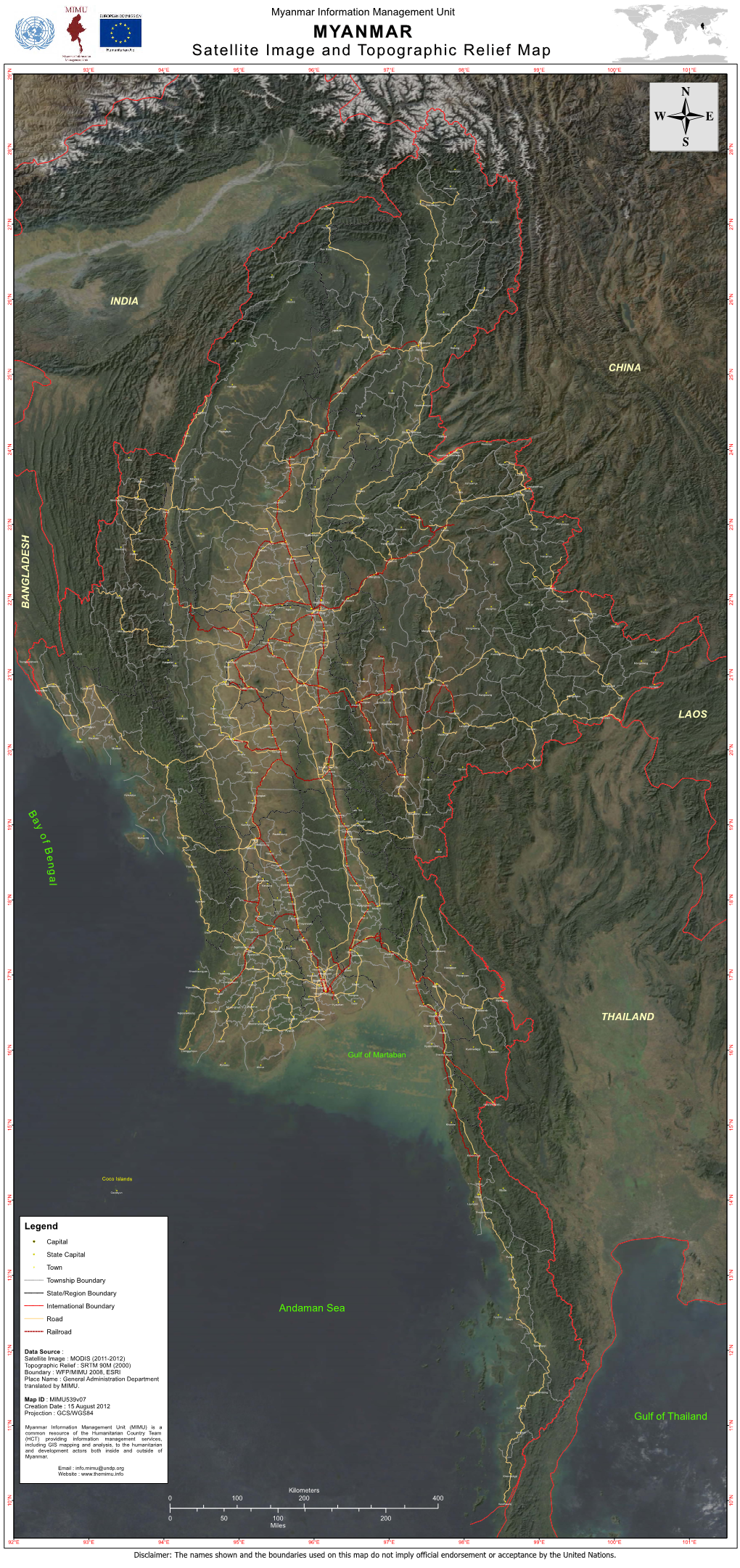 Myanmar Information Management Unit MYANMAR Satellite Image and Topographic Relief Map