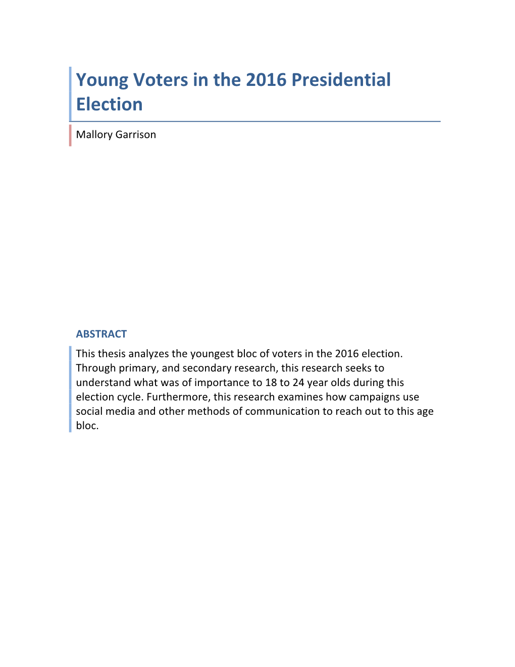 Young Voters in the 2016 Presidential Election