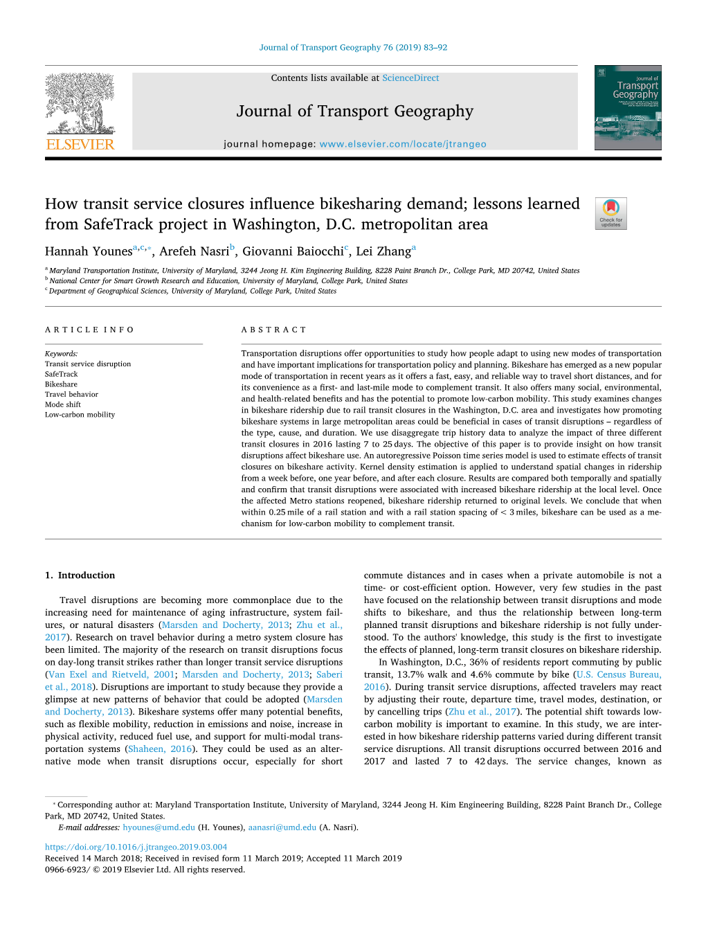 How Transit Service Closures Influence Bikesharing Demand; Lessons Learned T from Safetrack Project in Washington, D.C