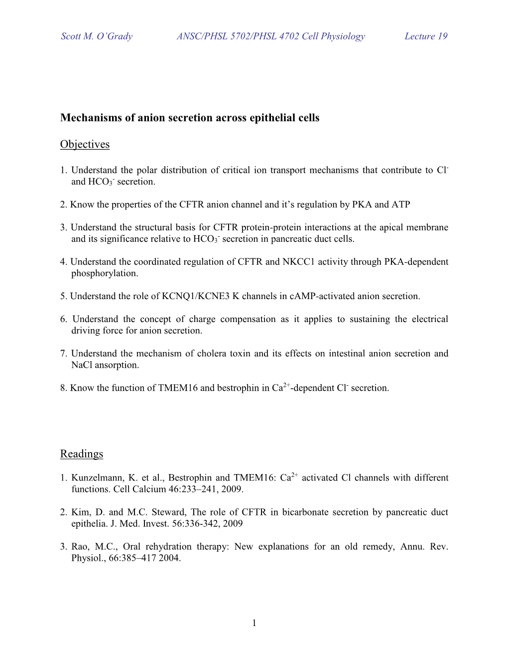 Mechanisms of Anion Secretion in Epithelial Cells