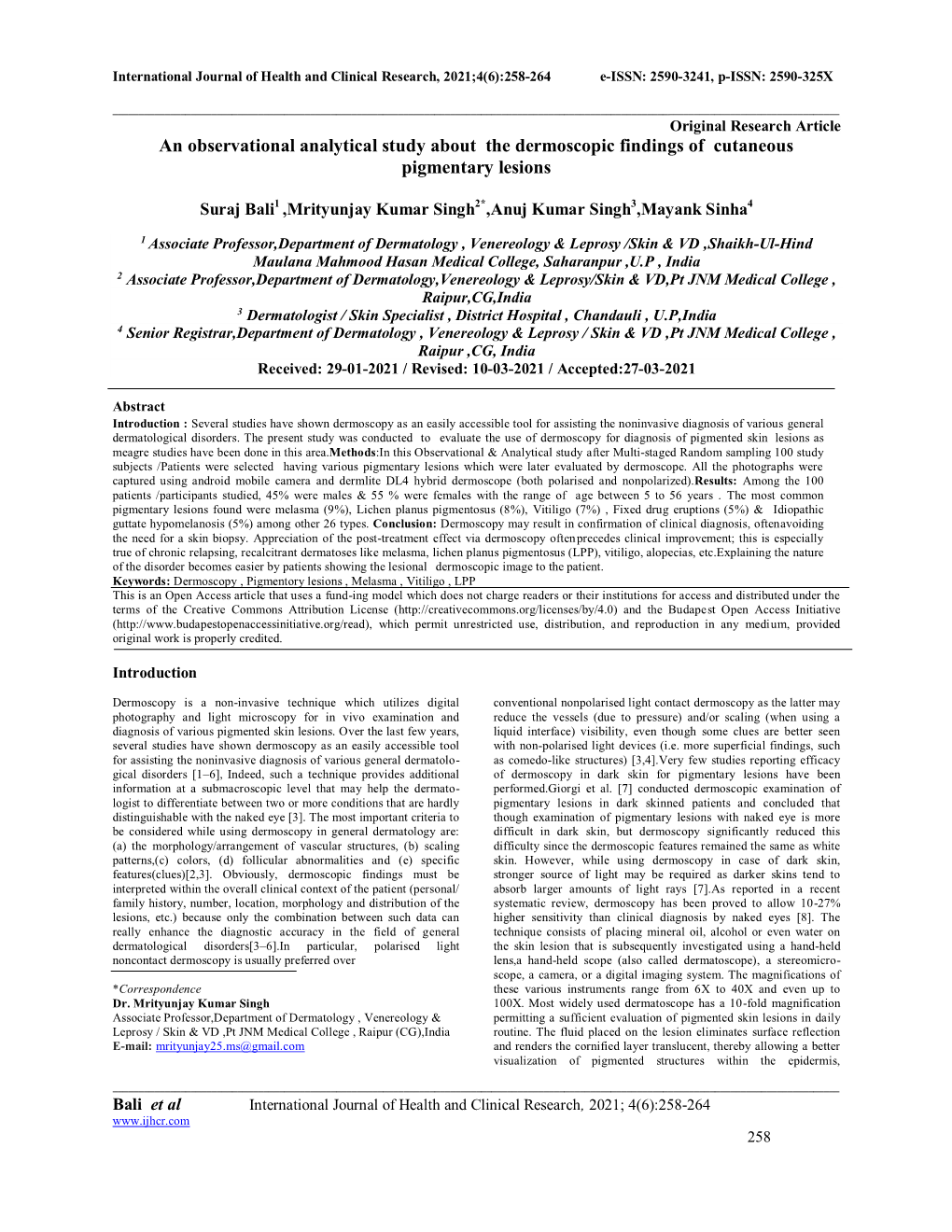 An Observational Analytical Study About the Dermoscopic Findings of Cutaneous Pigmentary Lesions