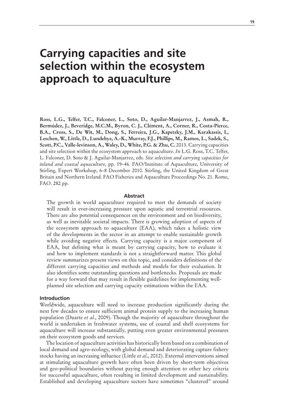 Carrying Capacities and Site Selection Within the Ecosystem Approach to Aquaculture