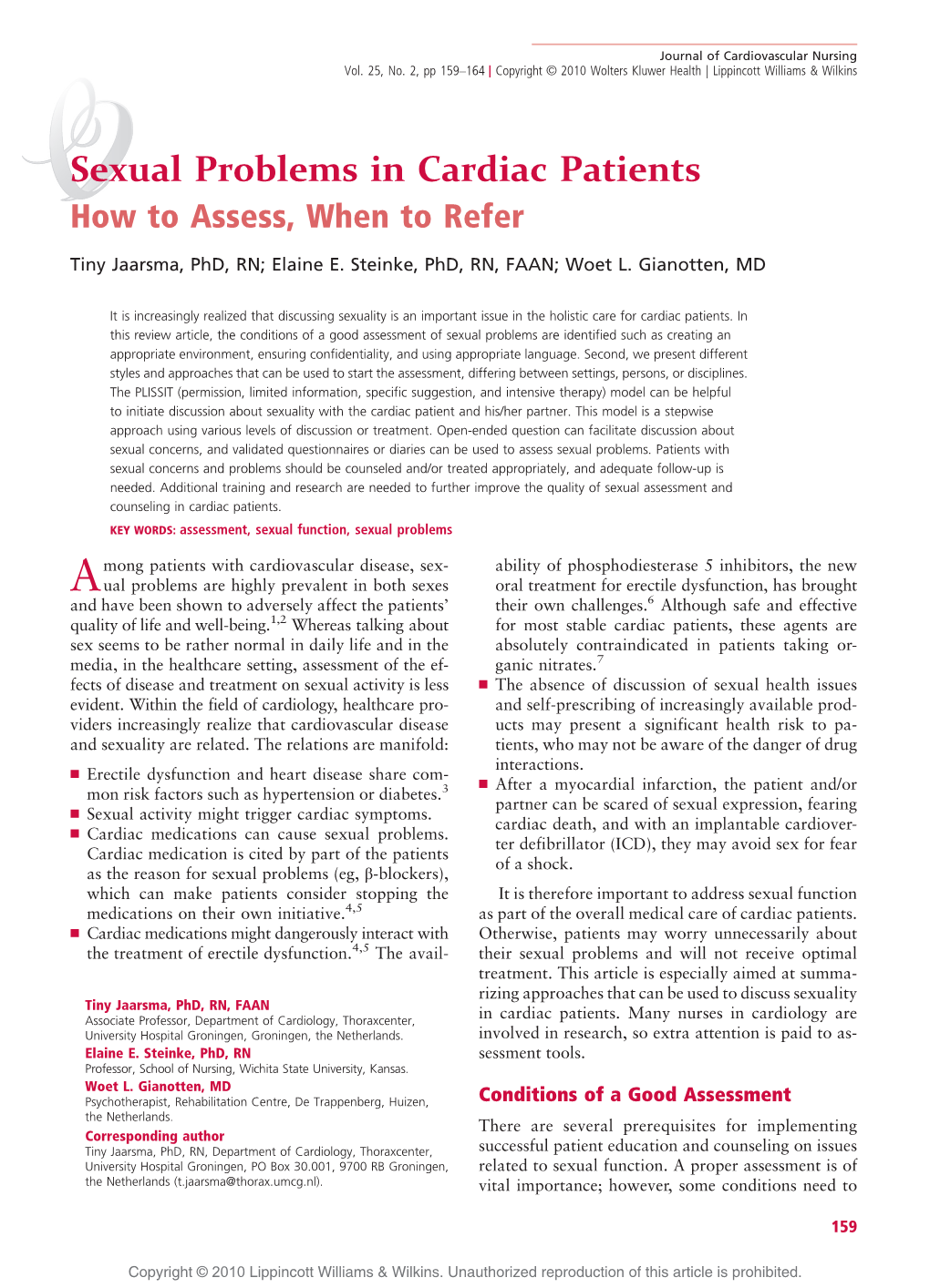 Sexual Problems in Cardiac Patients How to Assess, When to Refer