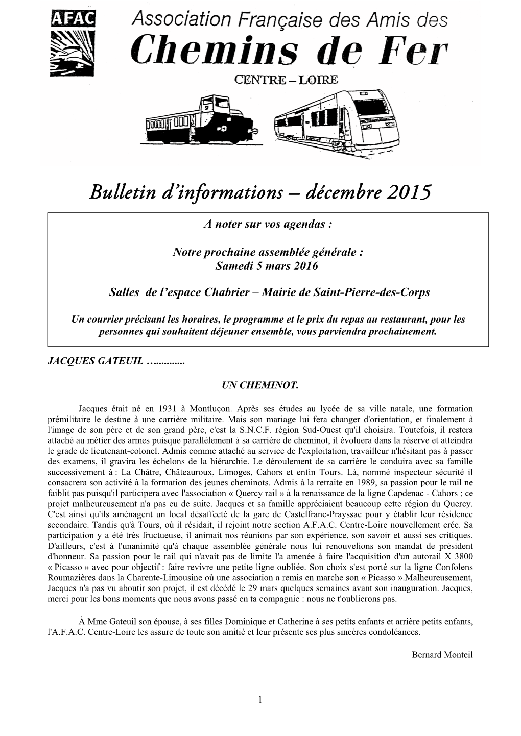 Bulletin D'informations – Novembre 2015