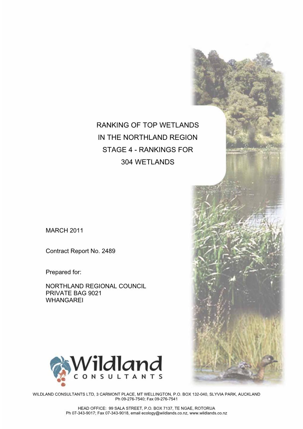 Ranking of Top Wetlands in the Northland Region Stage 4 - Rankings for 304 Wetlands