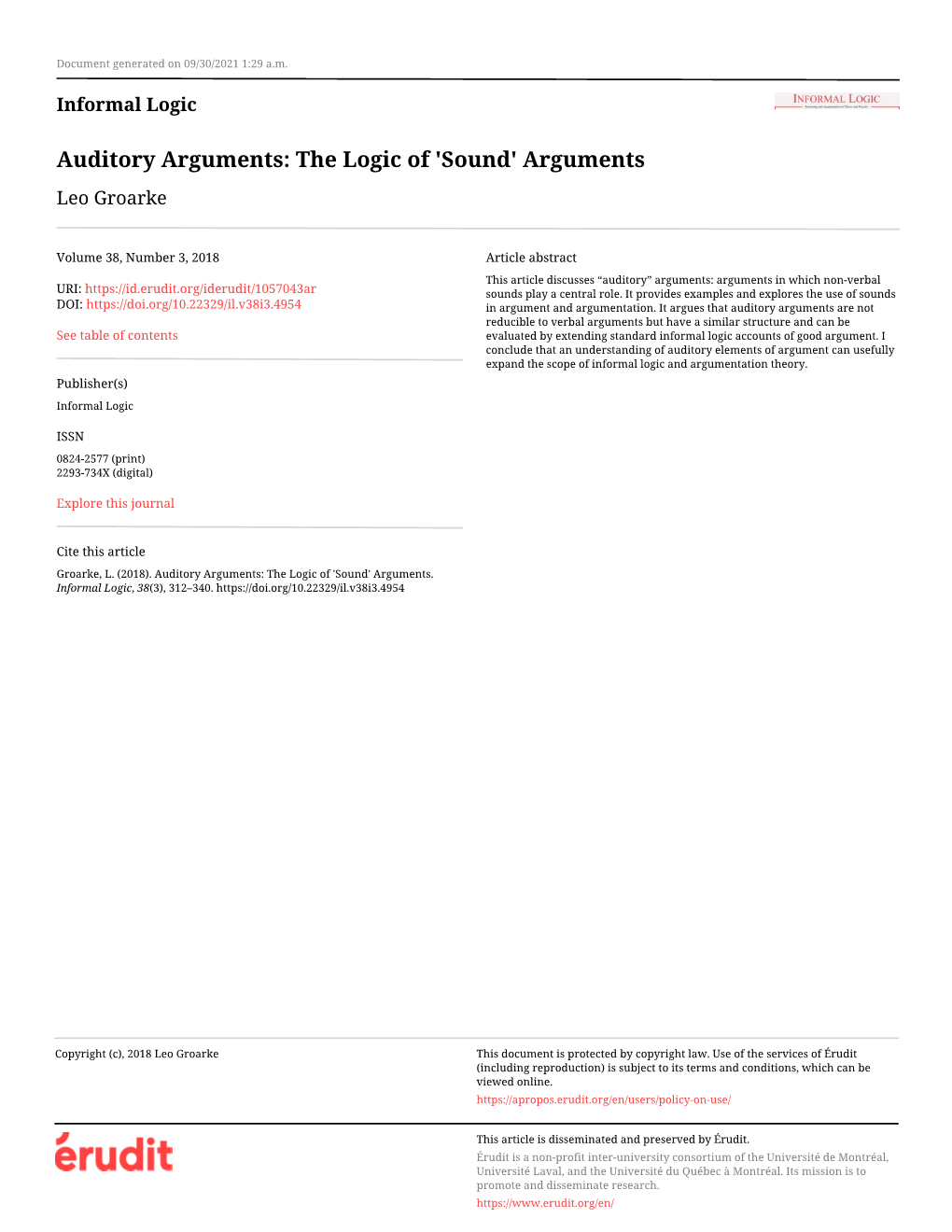 The Logic of 'Sound' Arguments Leo Groarke