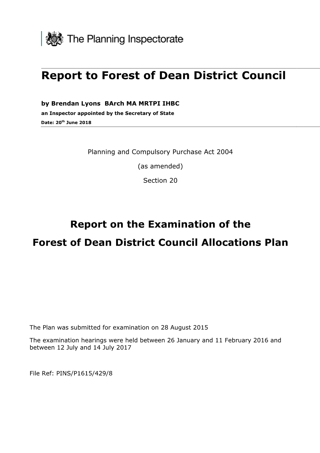 Forest of Dean Allocations Plan Inspectors Report