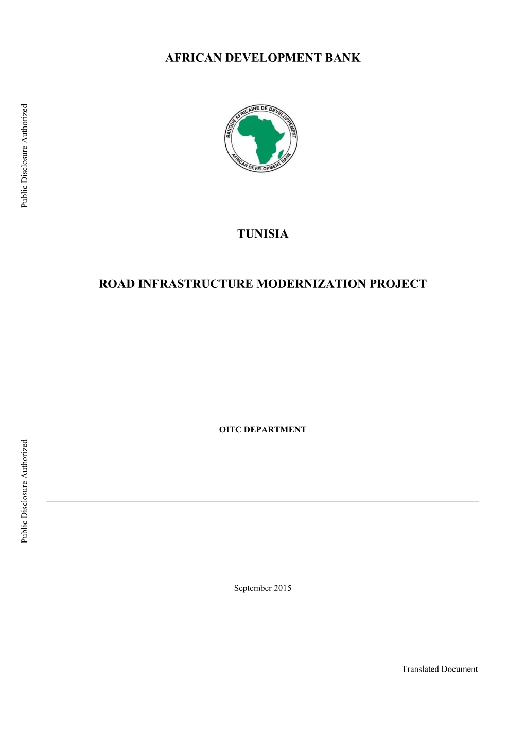 African Development Bank Tunisia Road Infrastructure Modernization Project