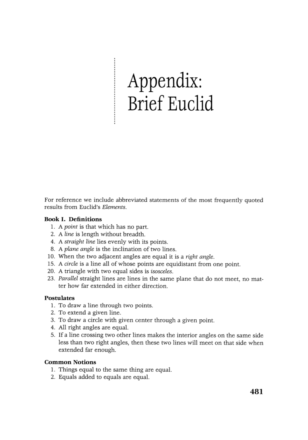 Appendix: Brief Euclid