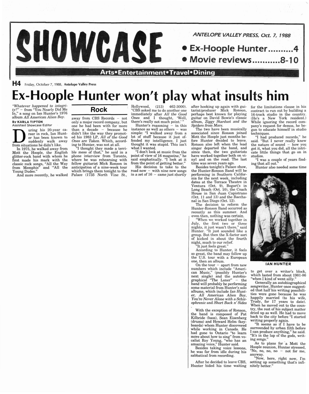 Ex-Hoople Hunter Won't Play What Insults Him 