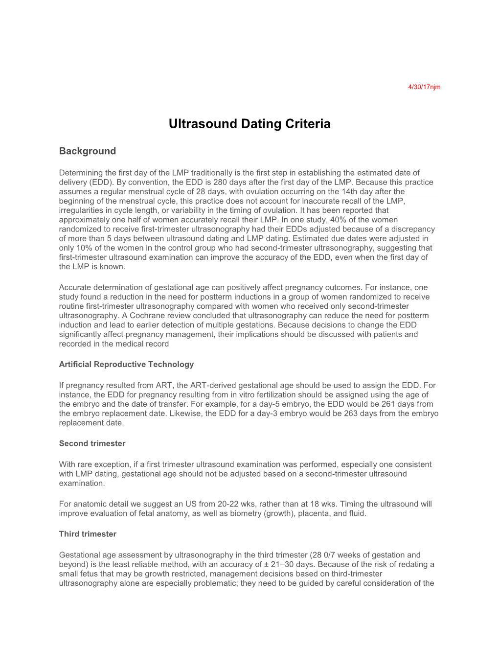 Ultrasound Dating Criteria