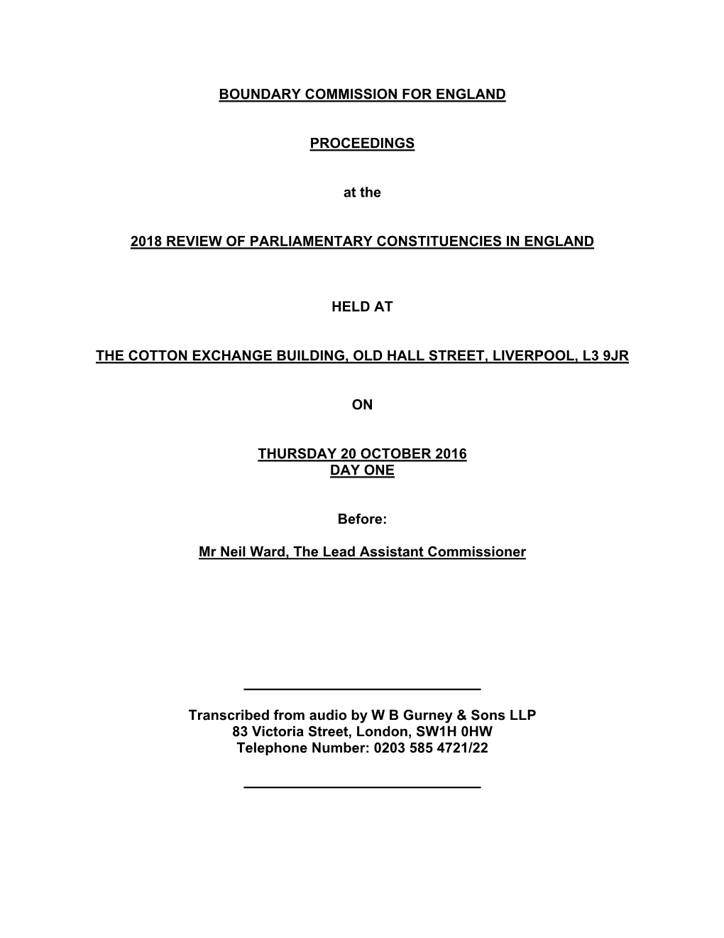 BOUNDARY COMMISSION for ENGLAND PROCEEDINGS at The