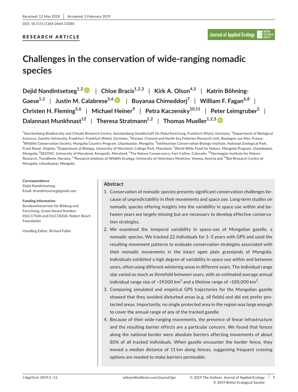 Challenges in the Conservation of Wide‐Ranging Nomadic Species