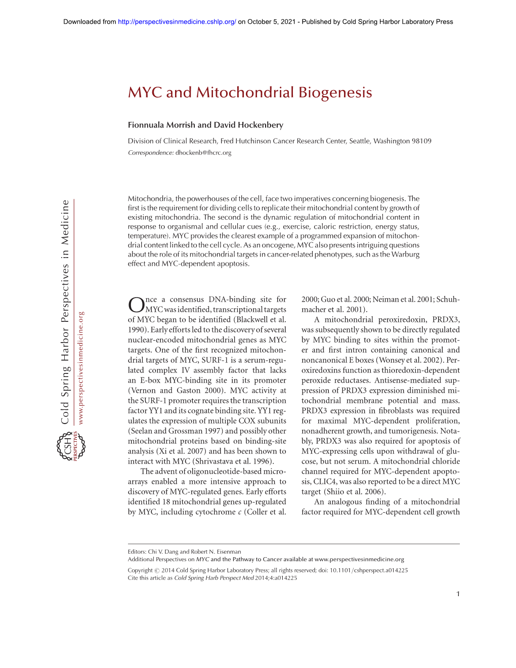 MYC and Mitochondrial Biogenesis