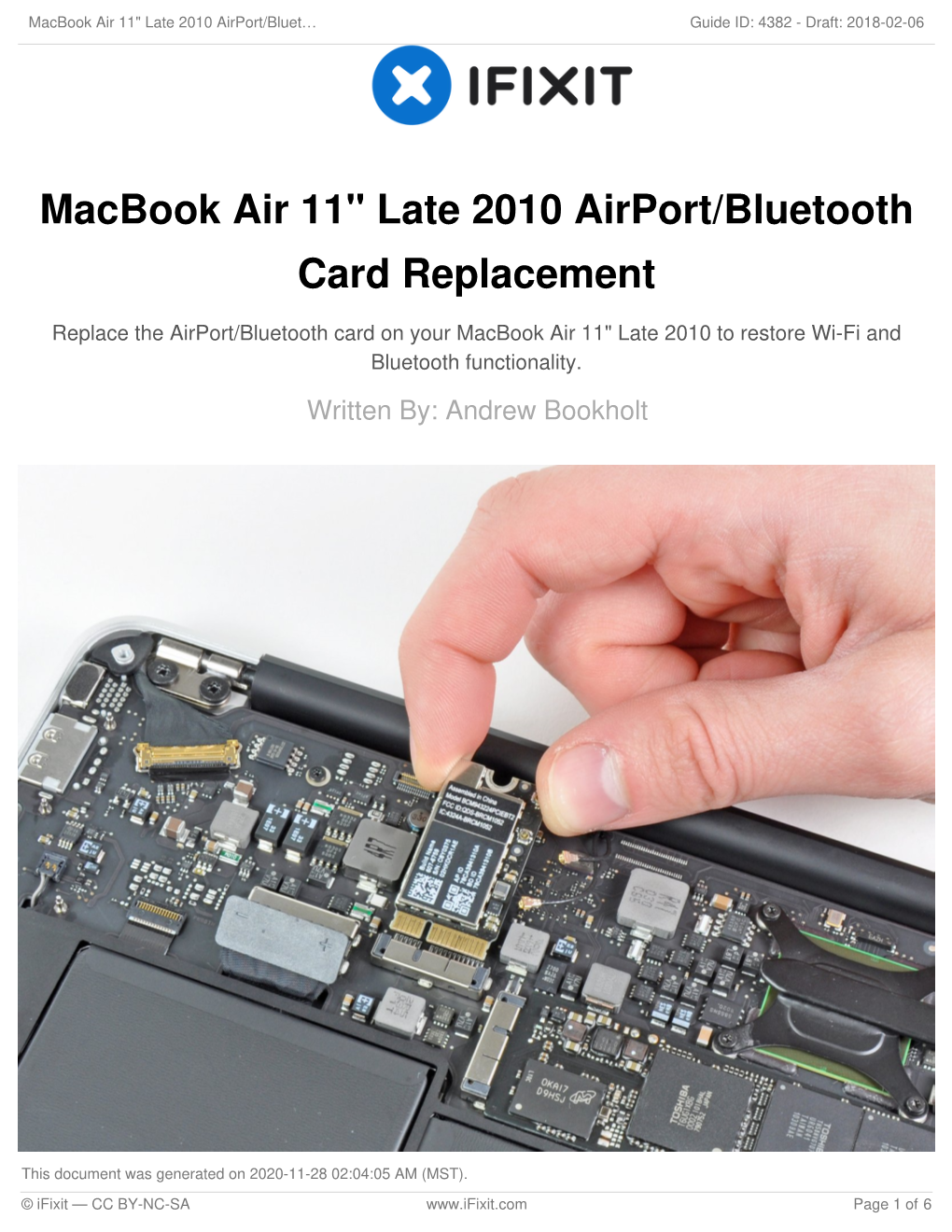 Macbook Air 11" Late 2010 Airport/Bluetooth Card Replacement