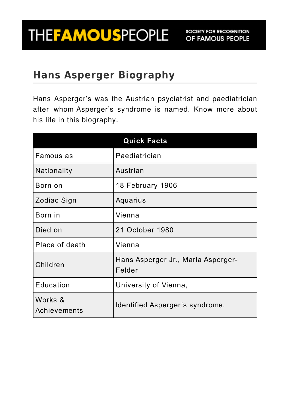 Hans Asperger Biography