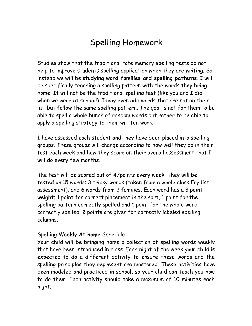 Spelling Homework