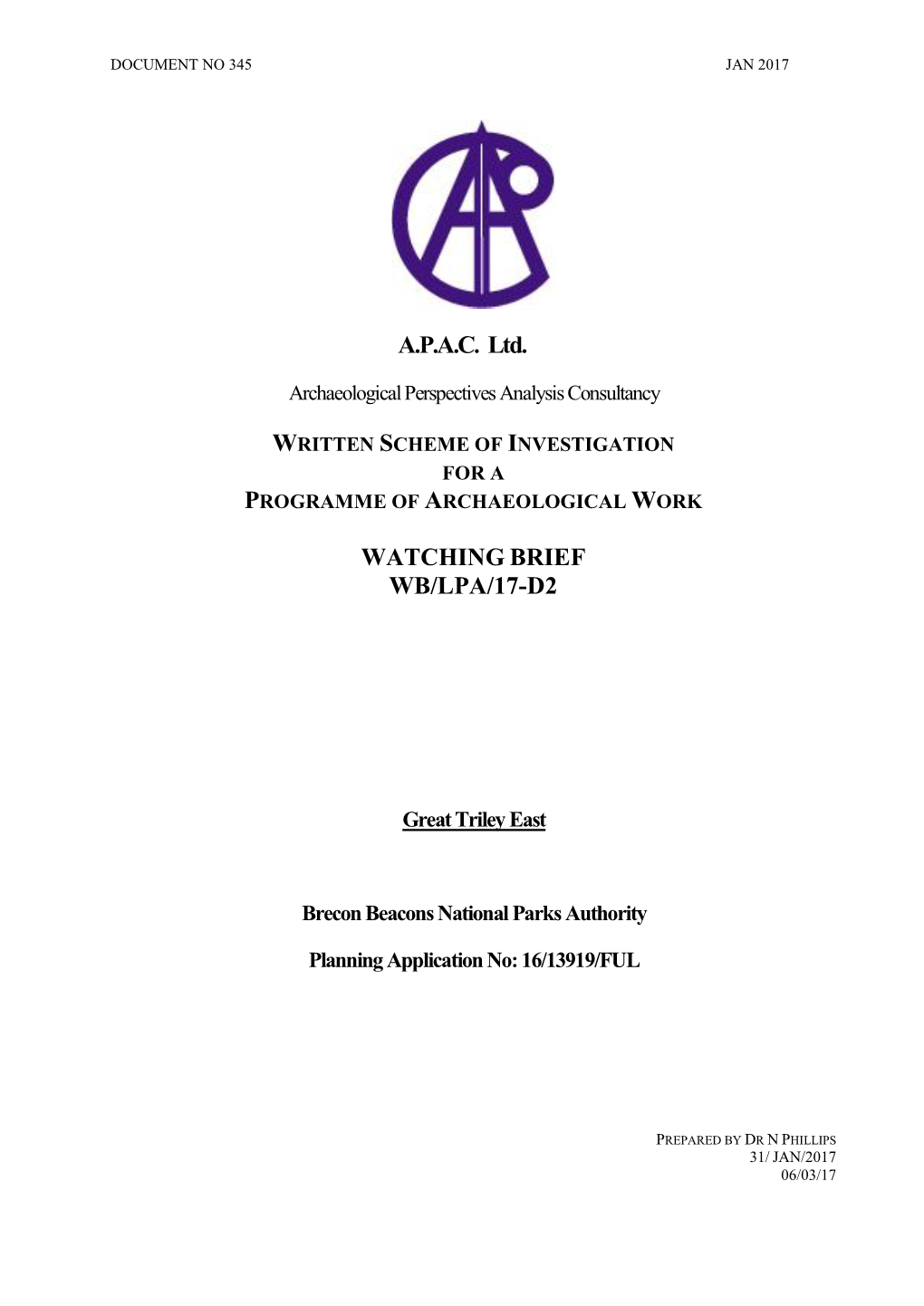 A.P.A.C. Ltd. WATCHING BRIEF WB/LPA/17-D2