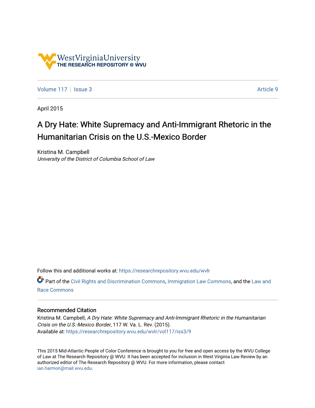 White Supremacy and Anti-Immigrant Rhetoric in the Humanitarian Crisis on the U.S.-Mexico Border