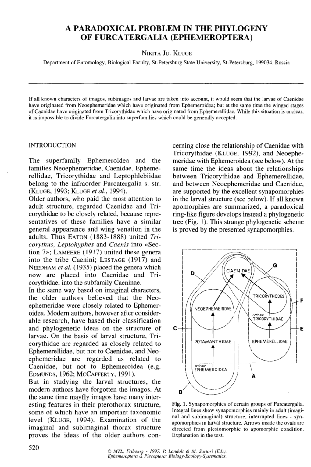 A Paradoxical Problem in the Phylogeny of Furcatergalia (Ephemeroptera)