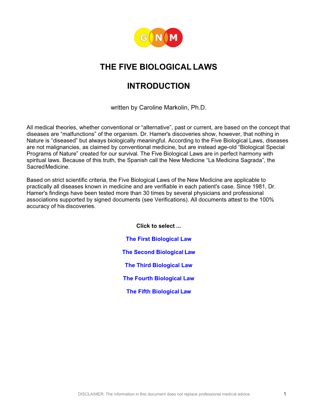 The Five Biological Laws Introduction