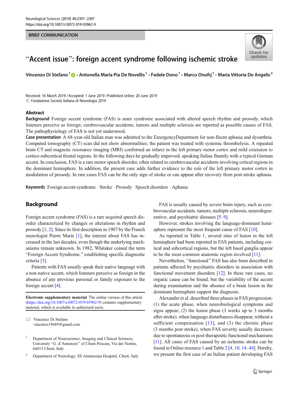 “Accent Issue”: Foreign Accent Syndrome Following Ischemic Stroke