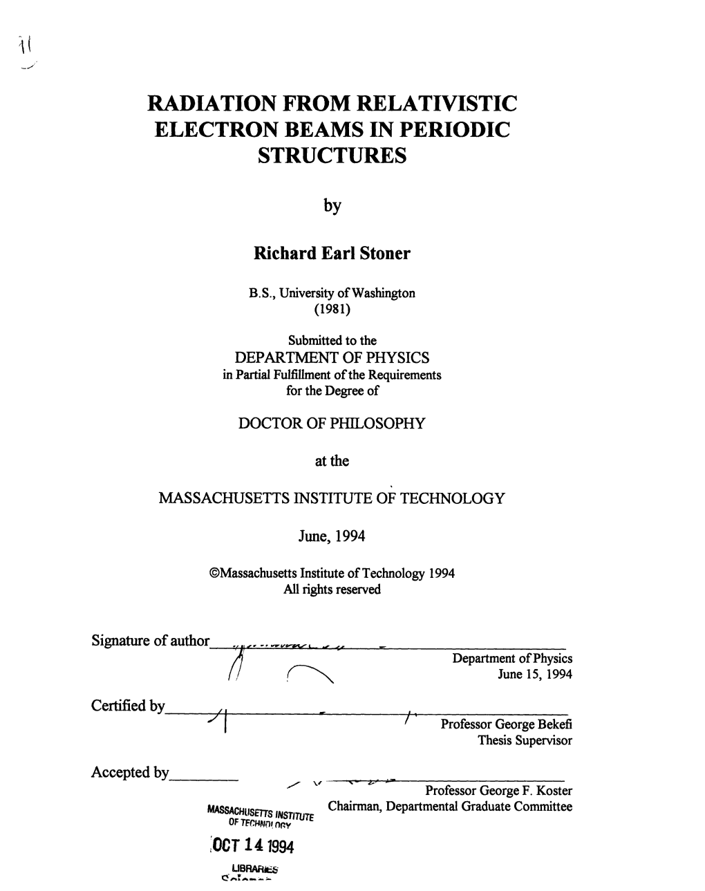 Radiation from Relativistic Electron Beams in Periodic Structures